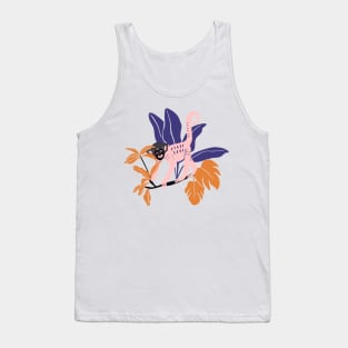 Crazy wild tropical monkey with monstera leaves Tank Top